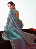 Delightful Sky Blue Zari Embroidered Organza Bridesmaid Saree With Blouse - Zeel Clothing