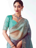 Delightful Sky Blue Zari Embroidered Organza Bridesmaid Saree With Blouse - Zeel Clothing