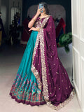 Delightful Teal Blue Tussar Silk Lehenga With Embroidered Choli - Zeel Clothing