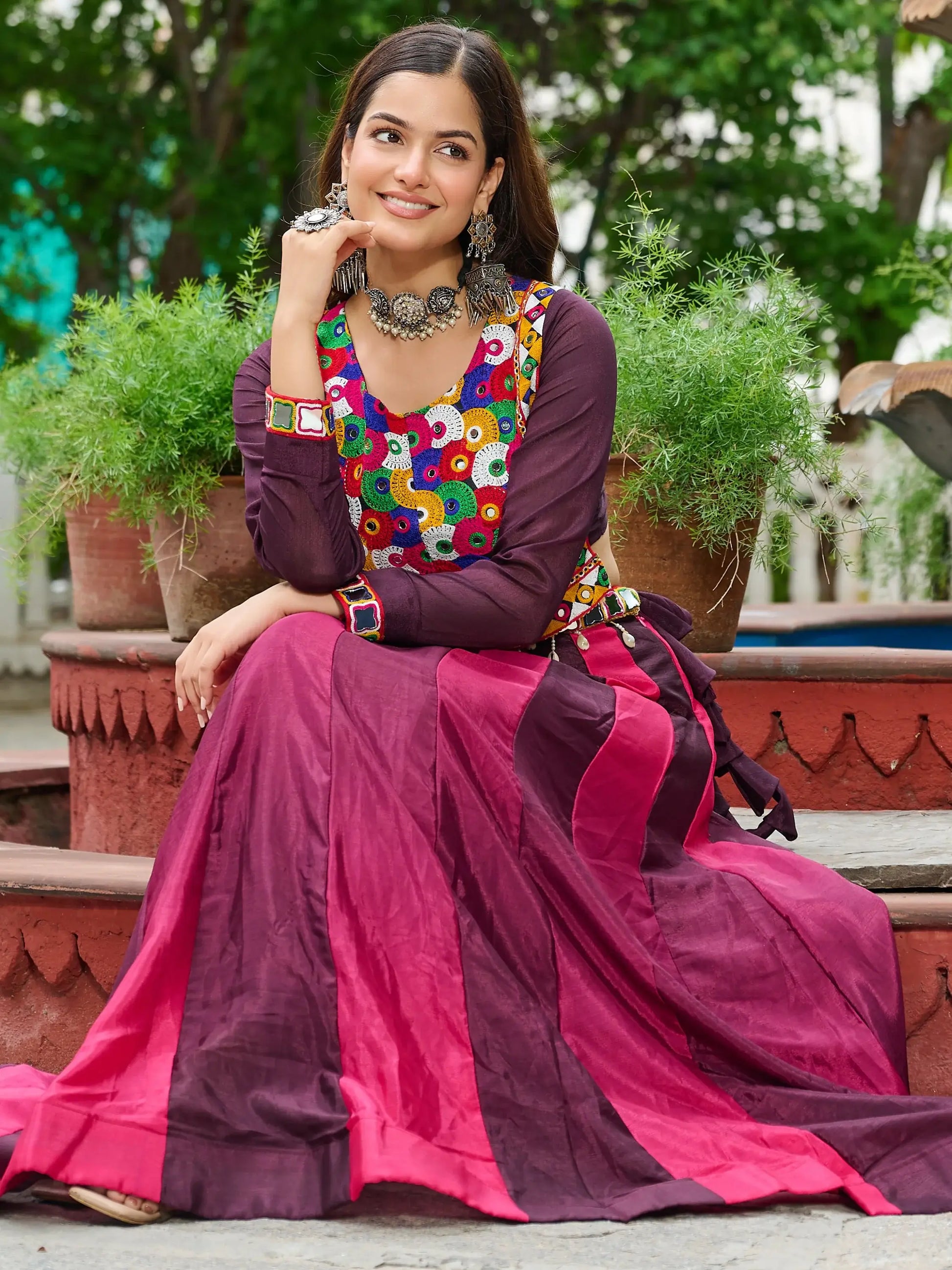 Delightful Wine Chinon Shaded Navratri Special Lehenga Choli - Zeel Clothing