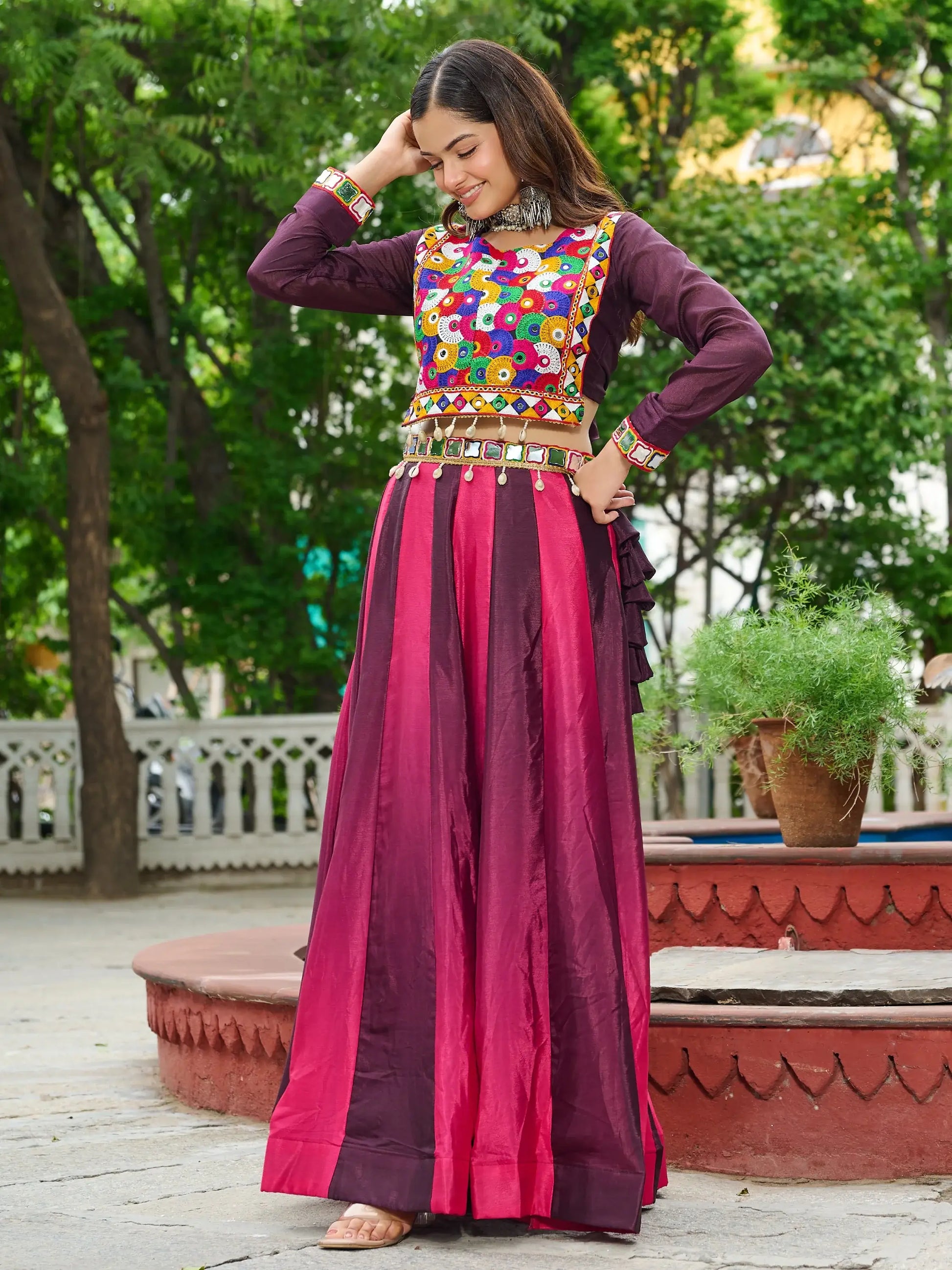 Delightful Wine Chinon Shaded Navratri Special Lehenga Choli - Zeel Clothing