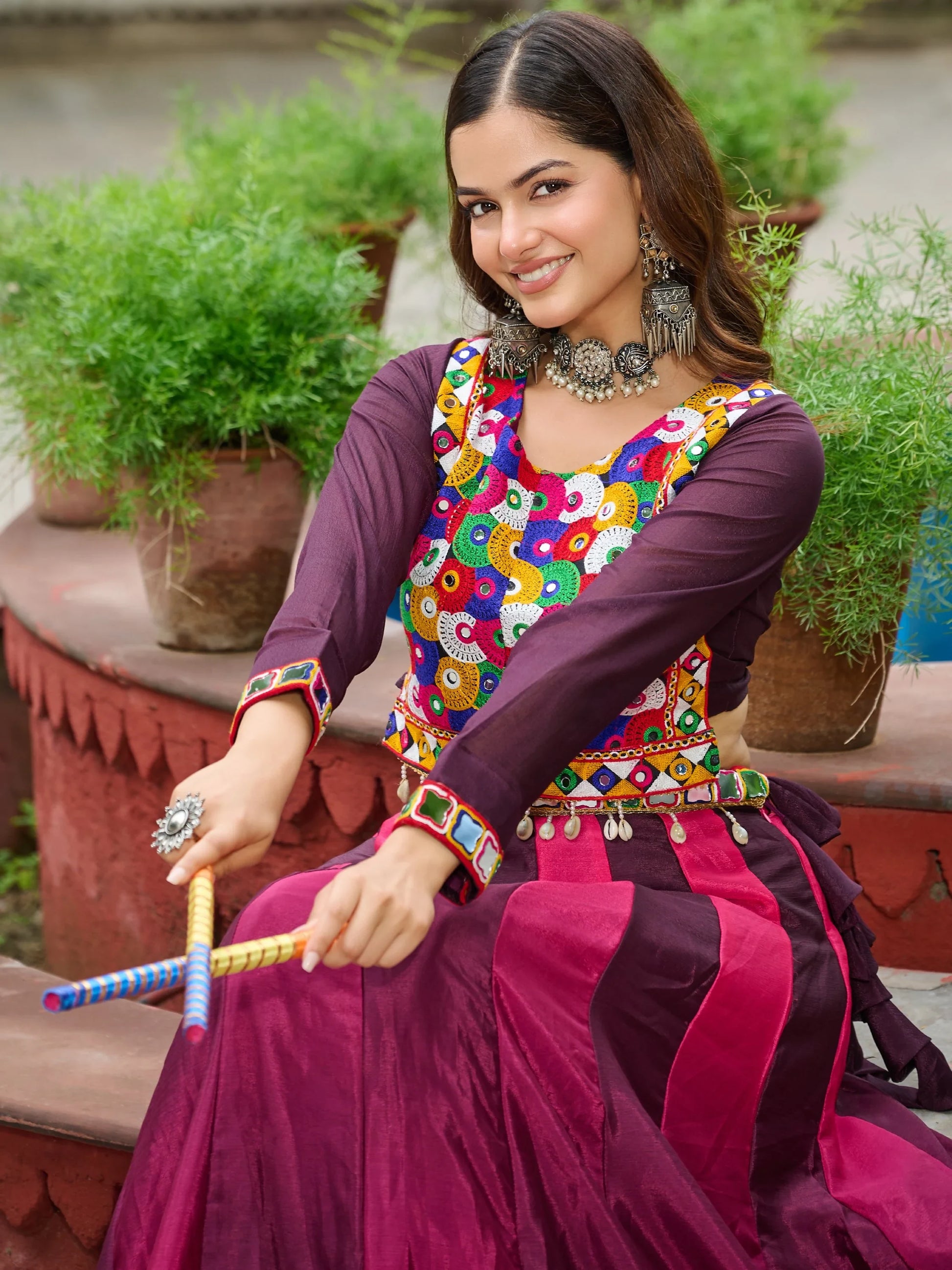 Delightful Wine Chinon Shaded Navratri Special Lehenga Choli - Zeel Clothing