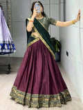 Delightful Wine Patola Printed Cotton Half Saree Party Wear Lehenga