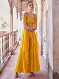 Delightful Yellow Embroidered Georgette Haldi Wear Crop Top Palazzo - Zeel Clothing
