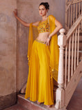 Delightful Yellow Embroidered Georgette Haldi Wear Crop Top Palazzo - Zeel Clothing