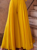 Delightful Yellow Embroidered Georgette Haldi Wear Crop Top Palazzo - Zeel Clothing