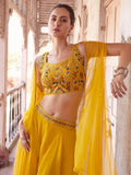 Delightful Yellow Embroidered Georgette Haldi Wear Crop Top Palazzo - Zeel Clothing