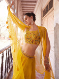 Delightful Yellow Embroidered Georgette Haldi Wear Crop Top Palazzo - Zeel Clothing