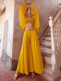 Delightful Yellow Embroidered Georgette Haldi Wear Crop Top Palazzo - Zeel Clothing