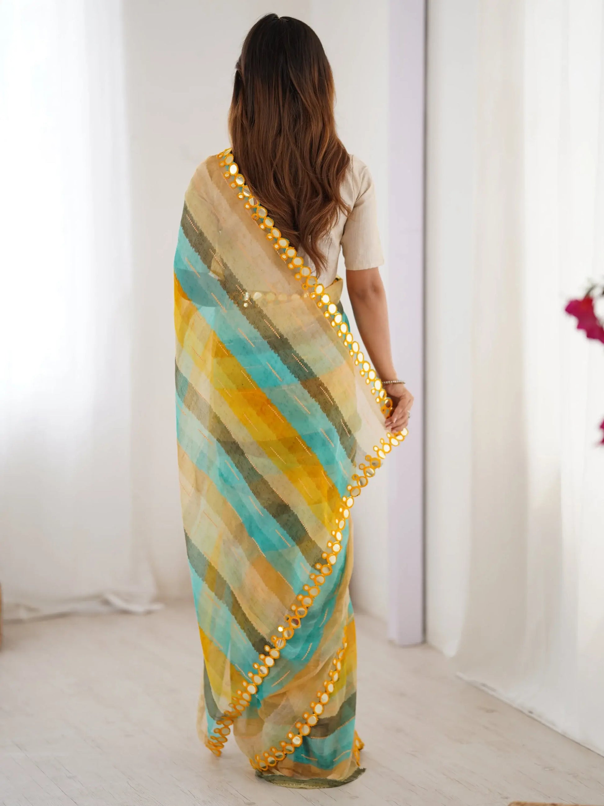 Delightful Yellow Leheriya Printed Chiffon Haldi Wear Saree - Zeel Clothing