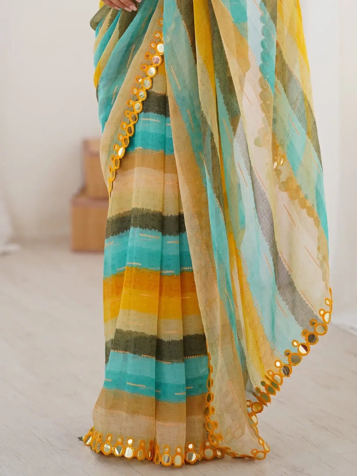 Delightful Yellow Leheriya Printed Chiffon Haldi Wear Saree - Zeel Clothing