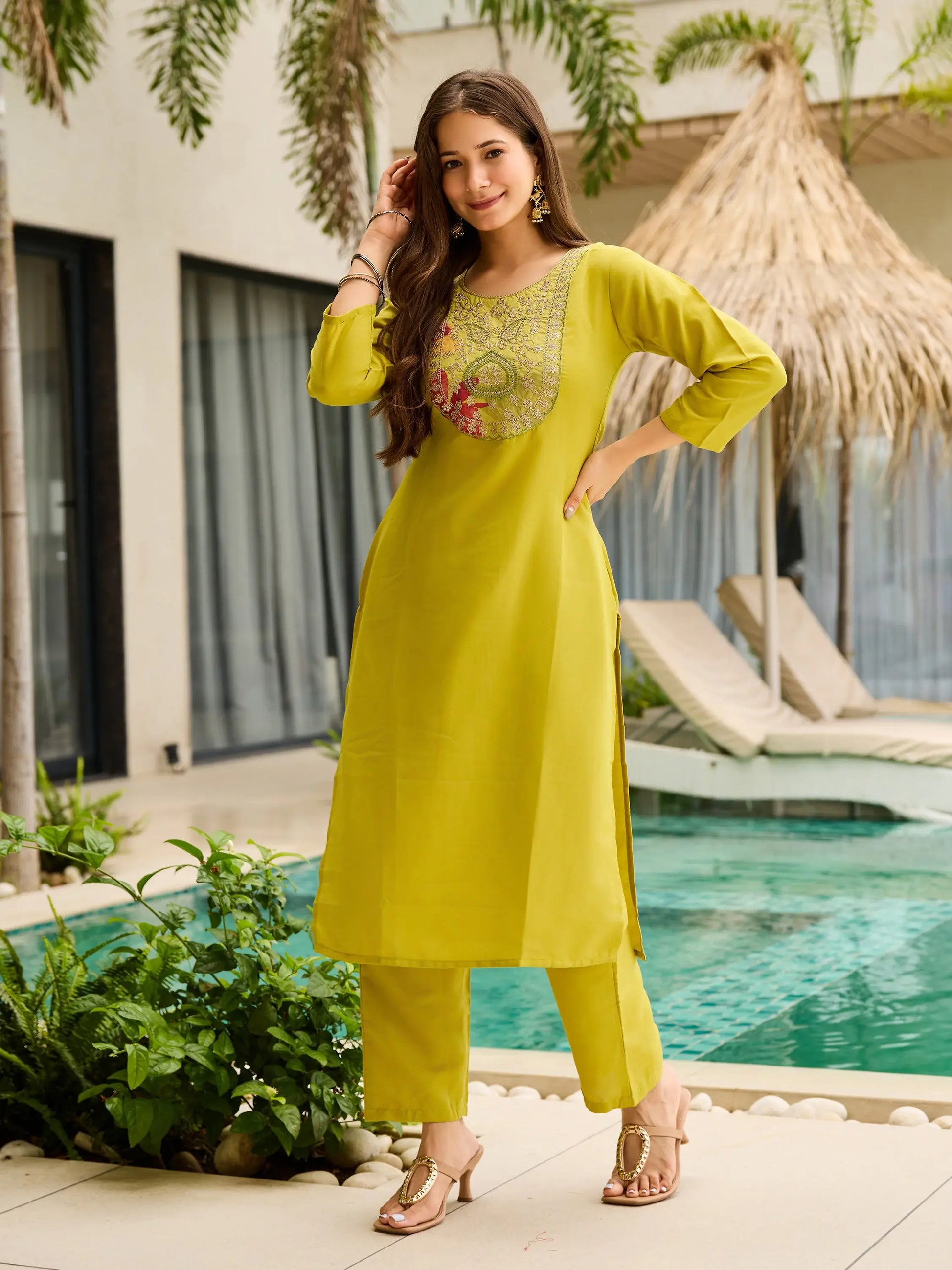 Deluxe Yellow Thread Work Rayon Haldi Wear Pant Suit With Dupatta - Zeel Clothing