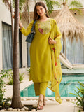 Deluxe Yellow Thread Work Rayon Haldi Wear Pant Suit With Dupatta - Zeel Clothing