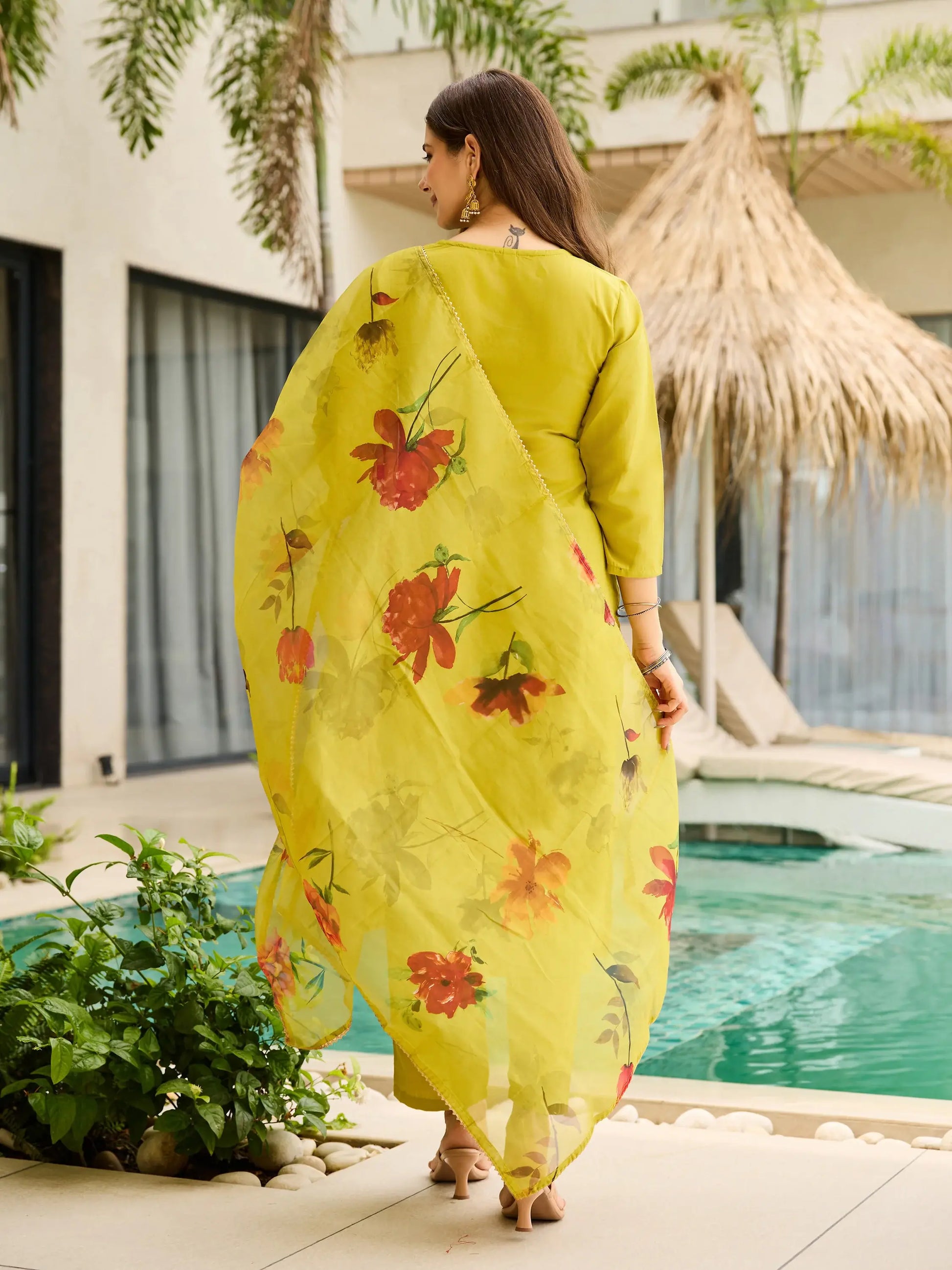 Deluxe Yellow Thread Work Rayon Haldi Wear Pant Suit With Dupatta - Zeel Clothing