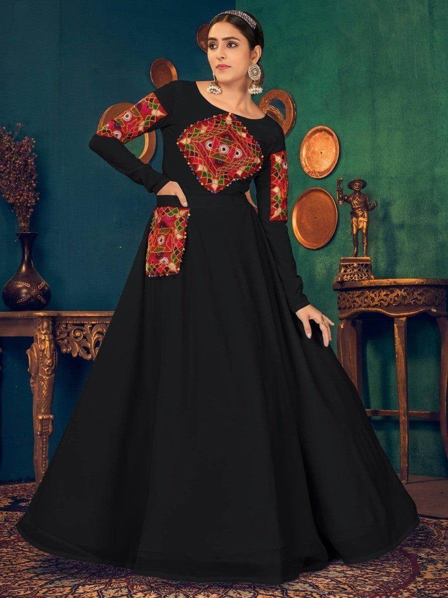 Desirable Black Pearl And Mirror Georgette Festive Gown - Zeel Clothing