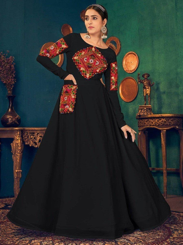 Desirable Black Pearl And Mirror Georgette Festive Gown - Zeel Clothing
