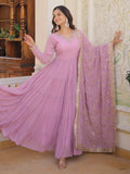 Desirable Lavender Embroidered Georgette Event Wear Gown With Dupatta - Zeel Clothing