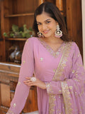 Desirable Lavender Embroidered Georgette Event Wear Gown With Dupatta - Zeel Clothing