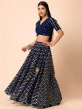 Desirable Navy Blue Embroidered Georgette Lehenga Choli With Dupatta