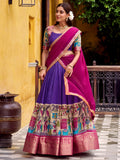 Desirable Purple Kalamkari Print Chanderi Silk Festive Wear Half Saree Lehenga