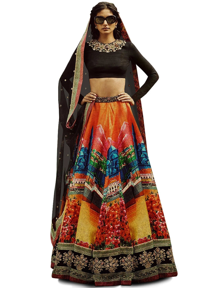 Desiring Black Colored Party Wear Designer Embroidered Art Silk Lehenga Choli