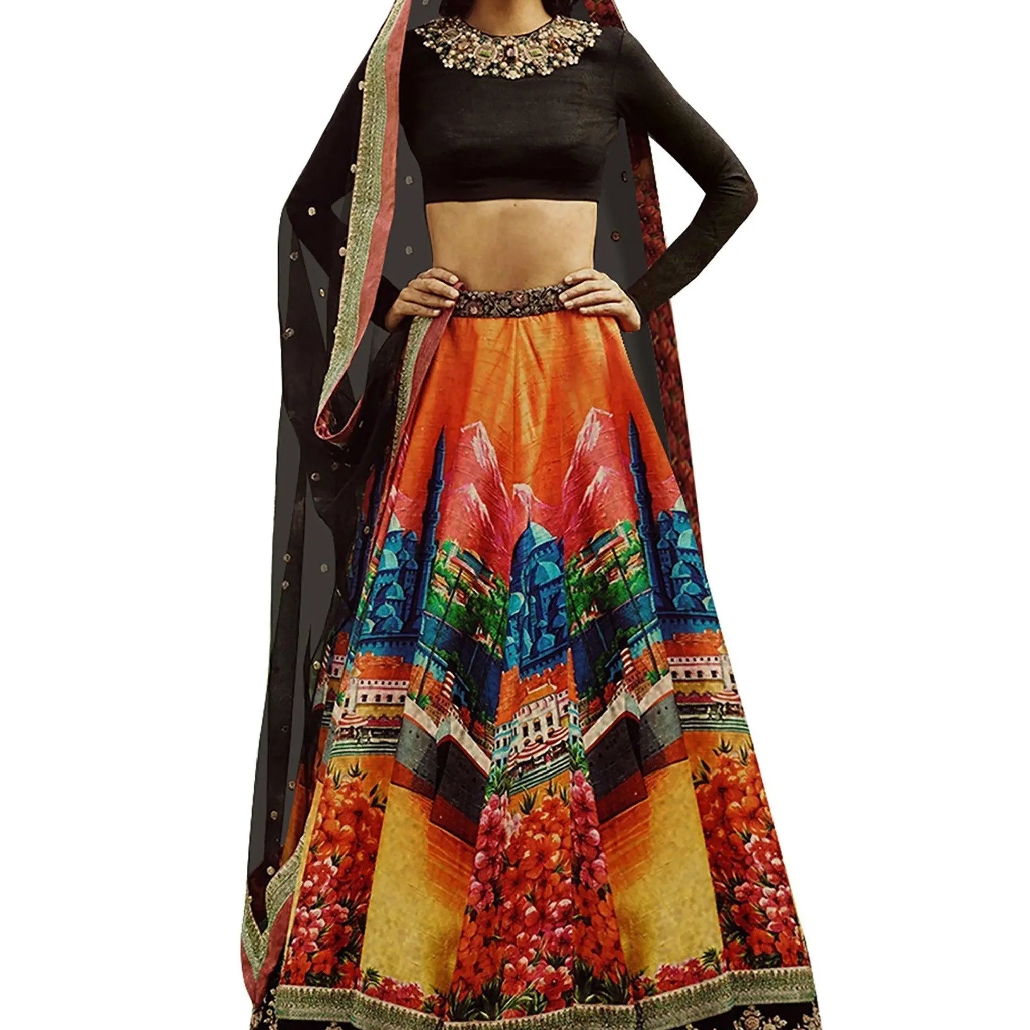Desiring Black Colored Party Wear Designer Embroidered Art Silk Lehenga Choli - Zeel Clothing