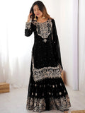 Dreamy Black Dori Embroidery Georgette Festival Wear Sharara Suit