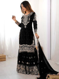 Dreamy Black Dori Embroidery Georgette Festival Wear Sharara Suit