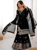 Dreamy Black Dori Embroidery Georgette Festival Wear Sharara Suit