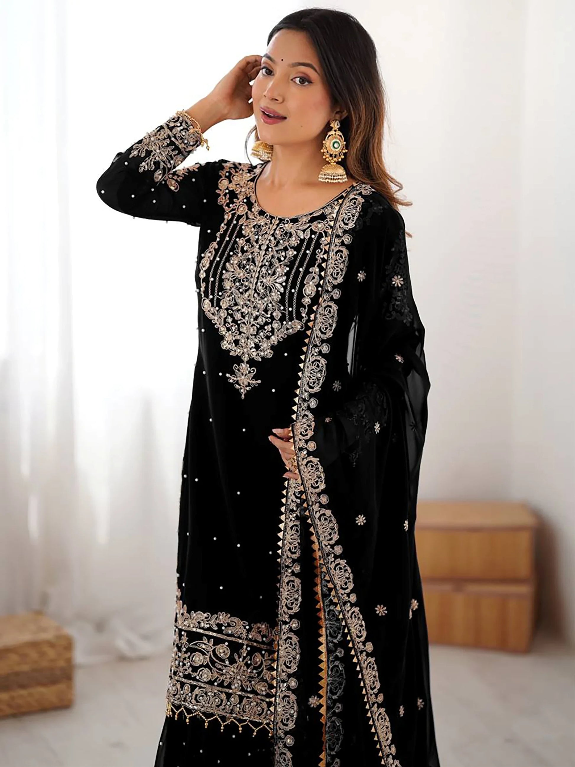 Dreamy Black Dori Embroidery Georgette Festival Wear Sharara Suit