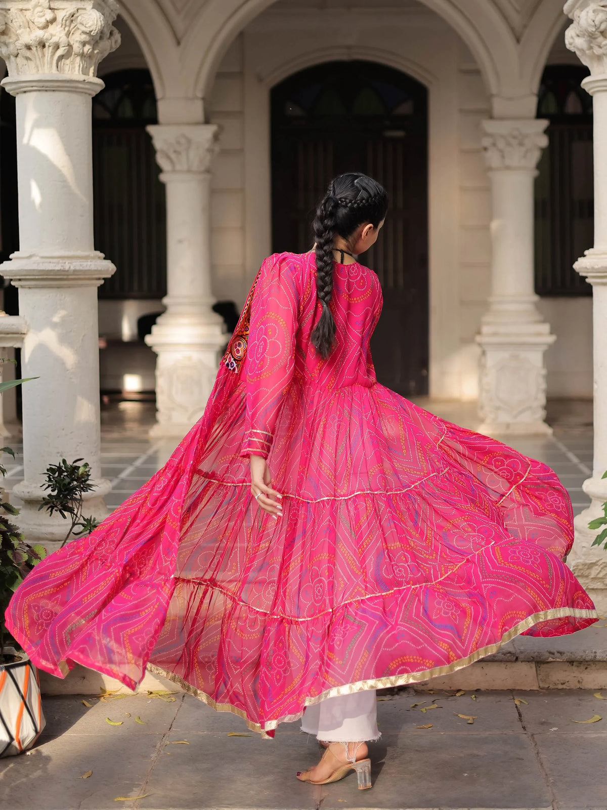 Dreamy Hot Pink Bandhani Printed Georgette Festive Special Shrug