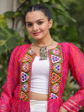 Dreamy Hot Pink Bandhani Printed Georgette Festive Special Shrug