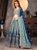 Dreamy Light Blue Sequins Georgette Wedding Wear Lehenga Choli With Dupatta - Zeel Clothing