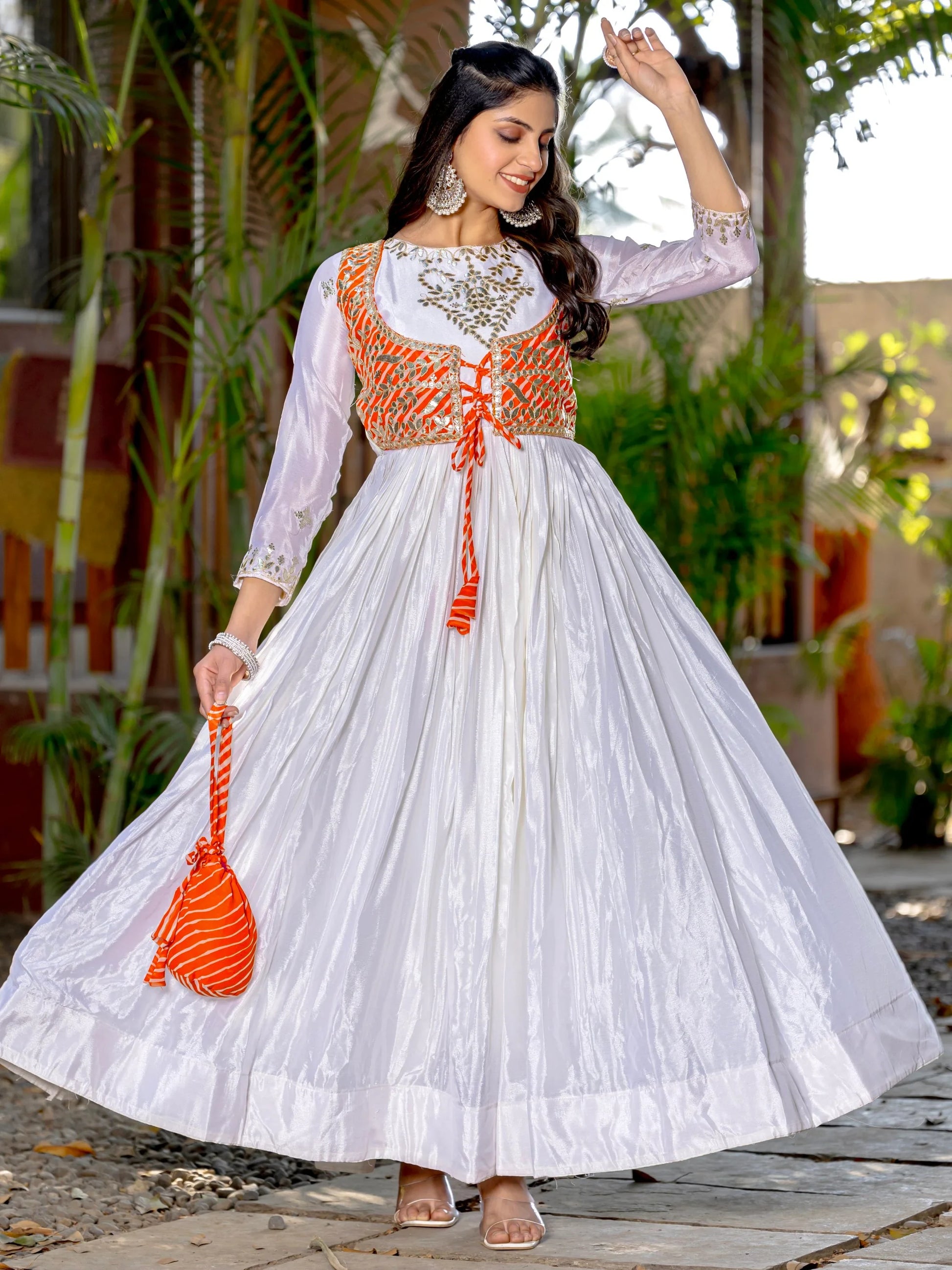 Dreamy Off-White Gota Patti Work Chinon Function Wear Gown - Zeel Clothing