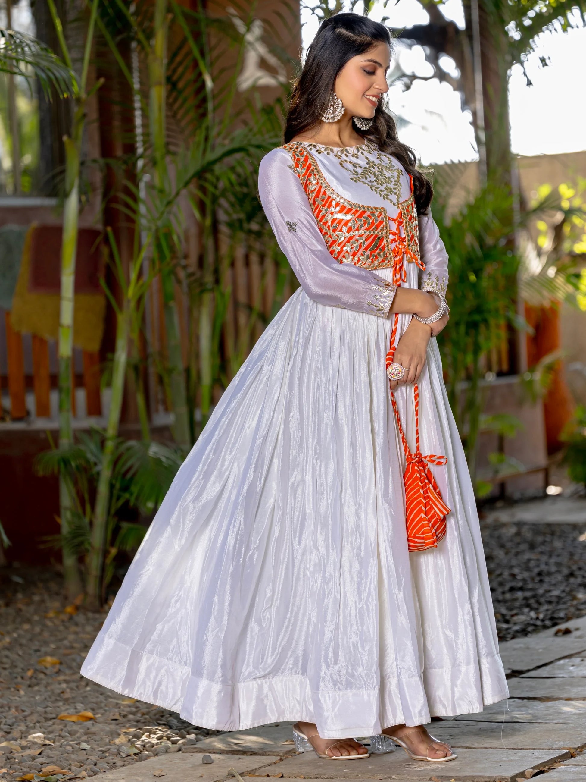 Dreamy Off-White Gota Patti Work Chinon Function Wear Gown - Zeel Clothing