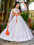 Dreamy Off-White Gota Patti Work Chinon Function Wear Gown - Zeel Clothing