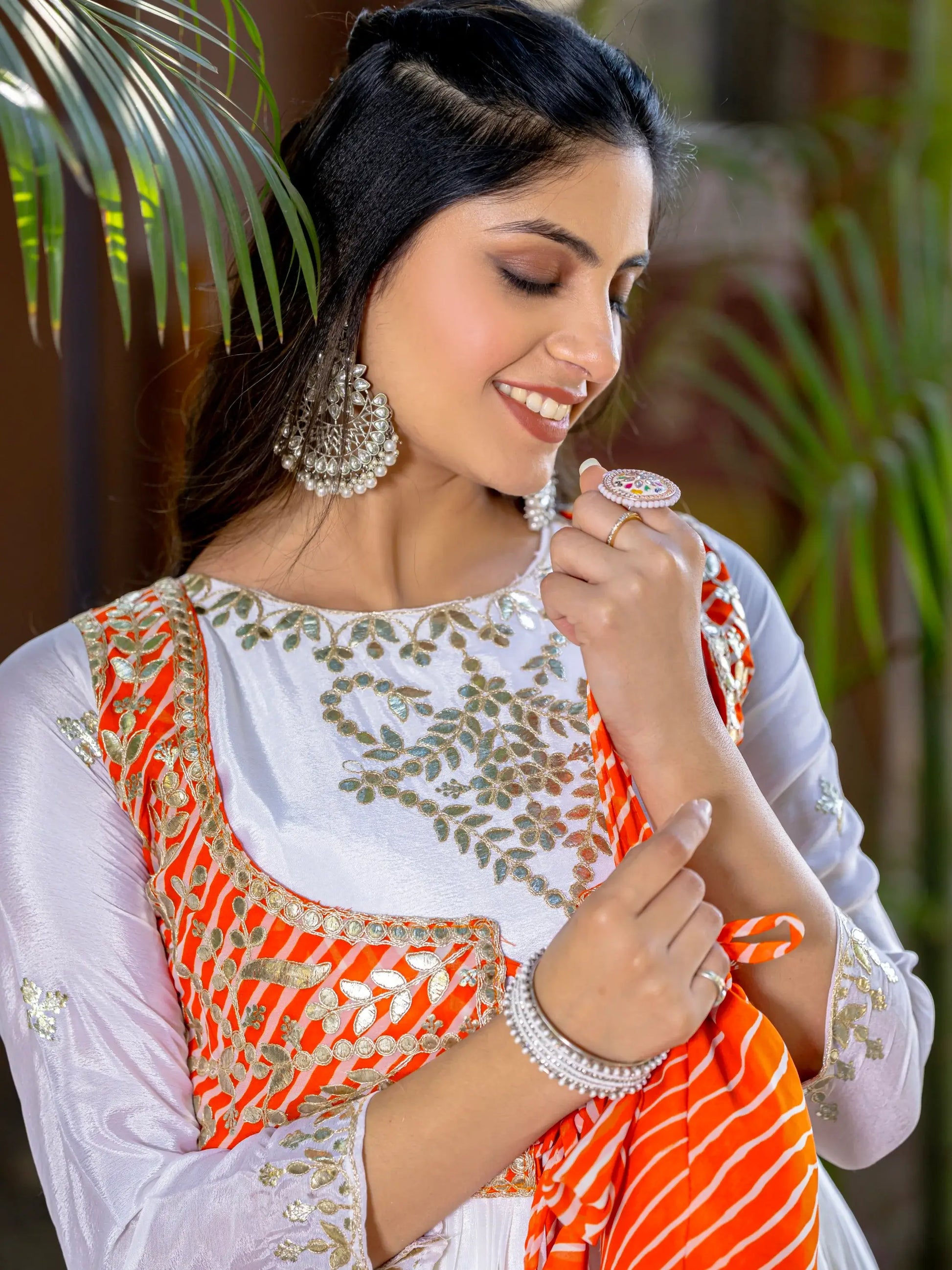 Dreamy Off-White Gota Patti Work Chinon Function Wear Gown - Zeel Clothing