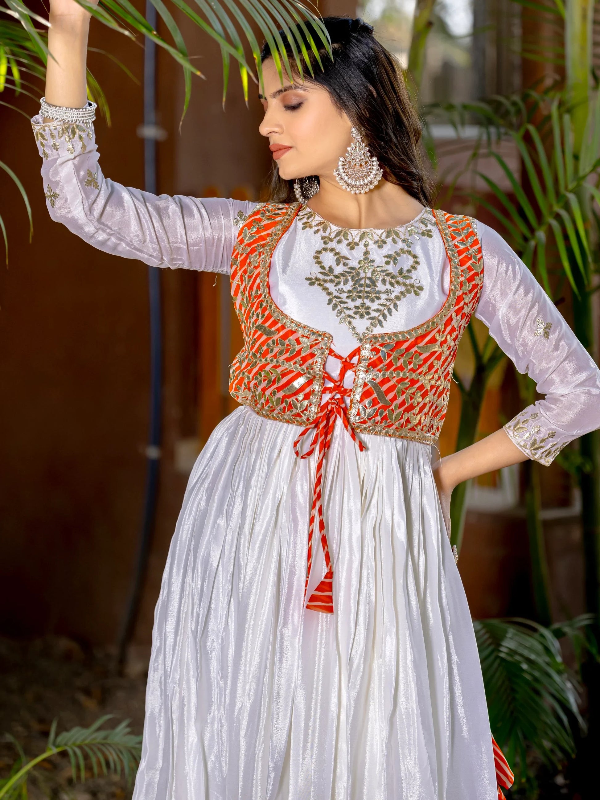 Dreamy Off-White Gota Patti Work Chinon Function Wear Gown - Zeel Clothing