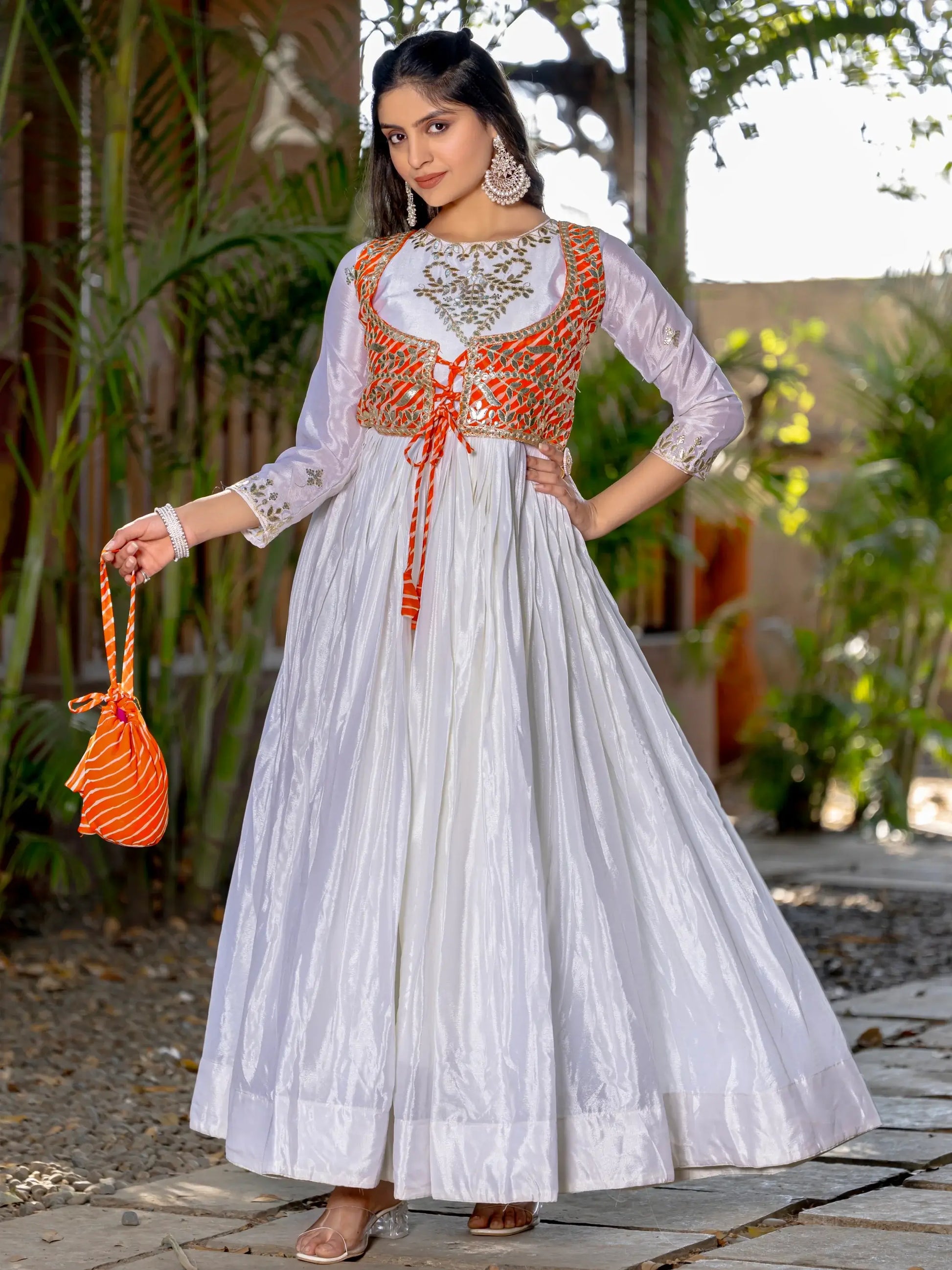 Dreamy Off-White Gota Patti Work Chinon Function Wear Gown - Zeel Clothing