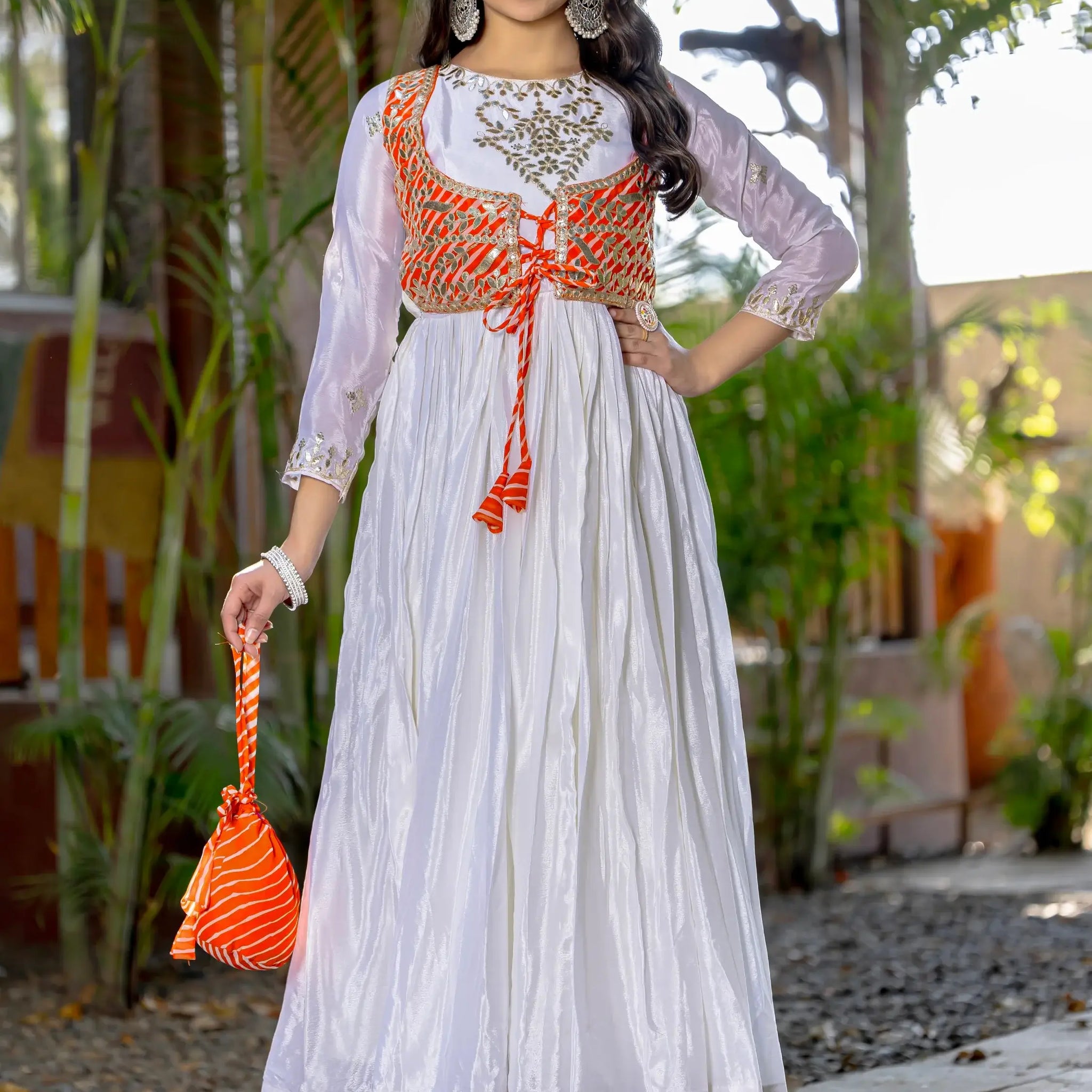 Dreamy Off-White Gota Patti Work Chinon Function Wear Gown - Zeel Clothing