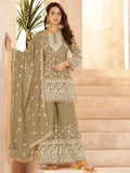 Dreamy Olive Green Sequins Work Georgette Festive Wear Palazzo Suit