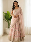 Dreamy Peach Floral Printed Organza Engagement Wear Lehenga Choli With Dupatta
