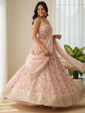 Dreamy Peach Floral Printed Organza Engagement Wear Lehenga Choli With Dupatta