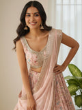 Dreamy Peach Floral Printed Organza Engagement Wear Lehenga Choli With Dupatta