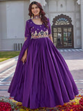 Dreamy Purple Sequins Work Silk Party Wear Gown With Dupatta