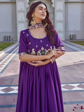 Dreamy Purple Sequins Work Silk Party Wear Gown With Dupatta