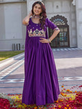 Dreamy Purple Sequins Work Silk Party Wear Gown With Dupatta