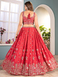 Dreamy Red Coding Work Chinon Reception Wear Lehenga Choli With Dupatta - Zeel Clothing