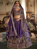 Dreamy Royal Blue Heavy Embroidered Silk Bridal Lehenga Choli With Double Dupatta