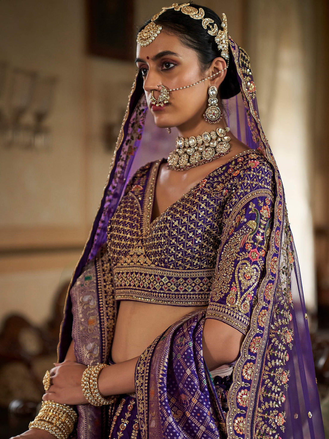 Dreamy Royal Blue Heavy Embroidered Silk Bridal Lehenga Choli With Double Dupatta